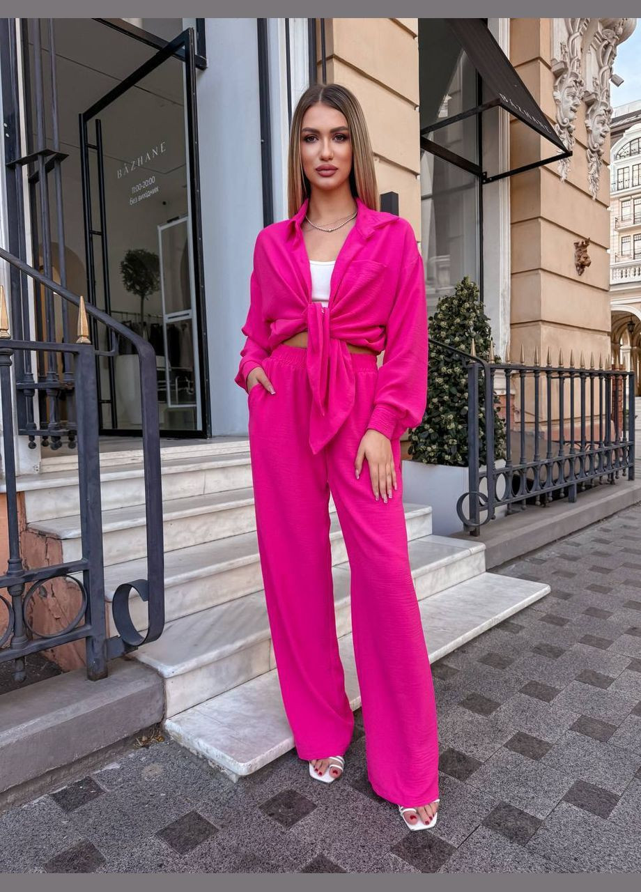 Малиновий демісезонний брючний костюм з креп жатки No Brand