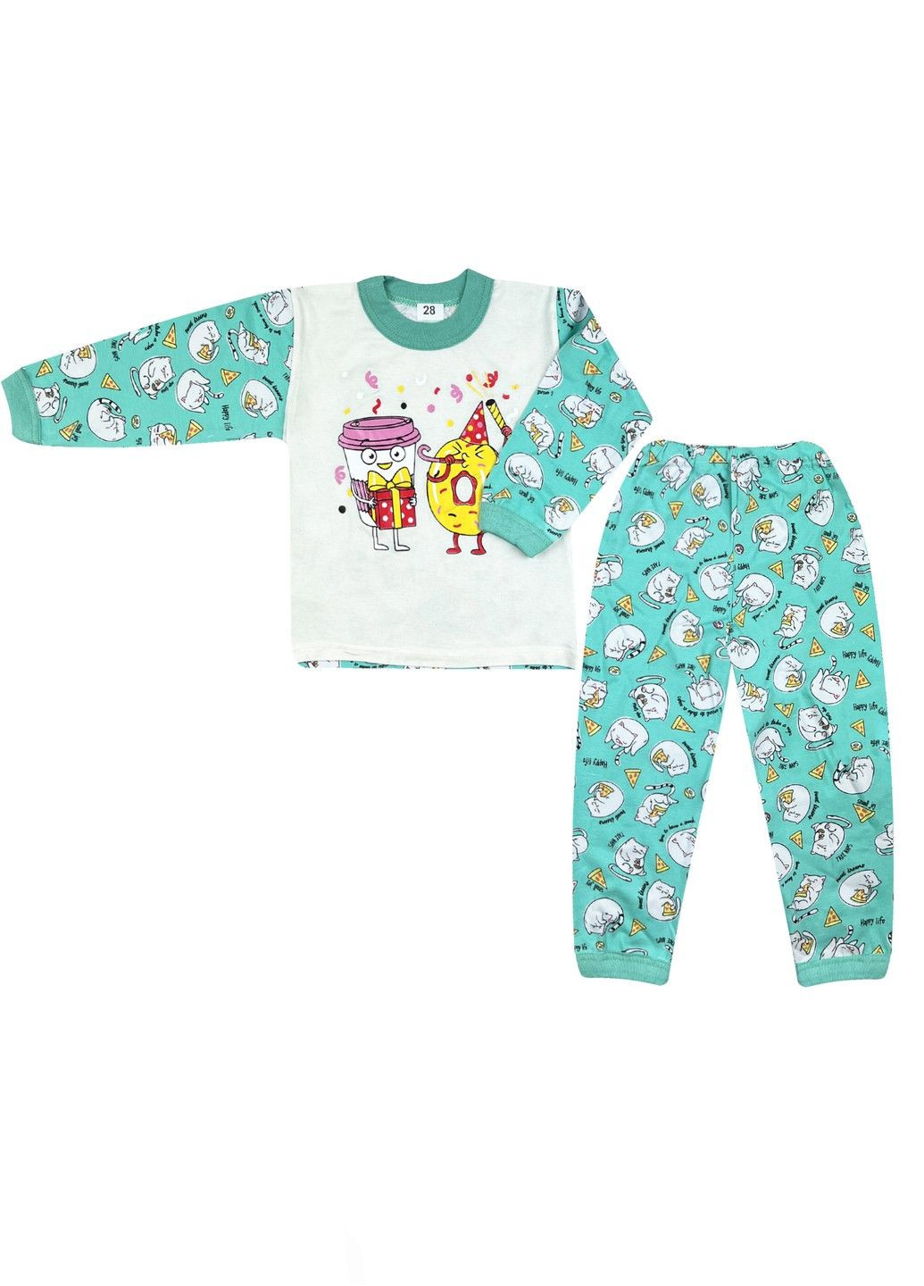 Світло-зелена всесезон піжама дитяча комбінована кулір кішка футболка + штани Жемчужина стилей 3611