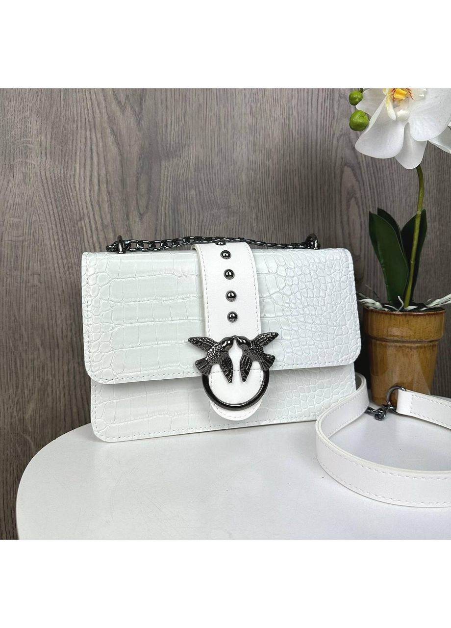 Жіноча сумочка клатч рептилія лакова біла на ланцюжку ProDobro (363221135)