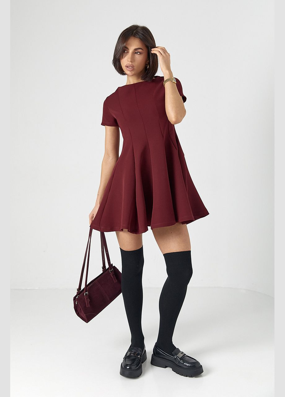 Бордова жіноча міні-сукня з короткими рукавами Lurex