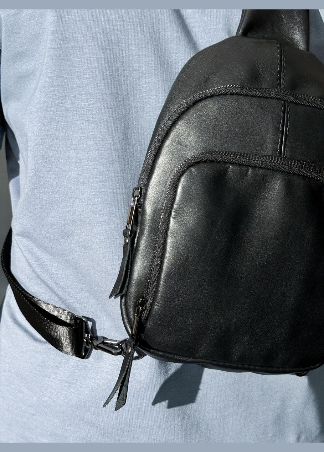 Слинг из натуральной кожи, кожаная сумка через плечо (Черная) SKILL (324216484)