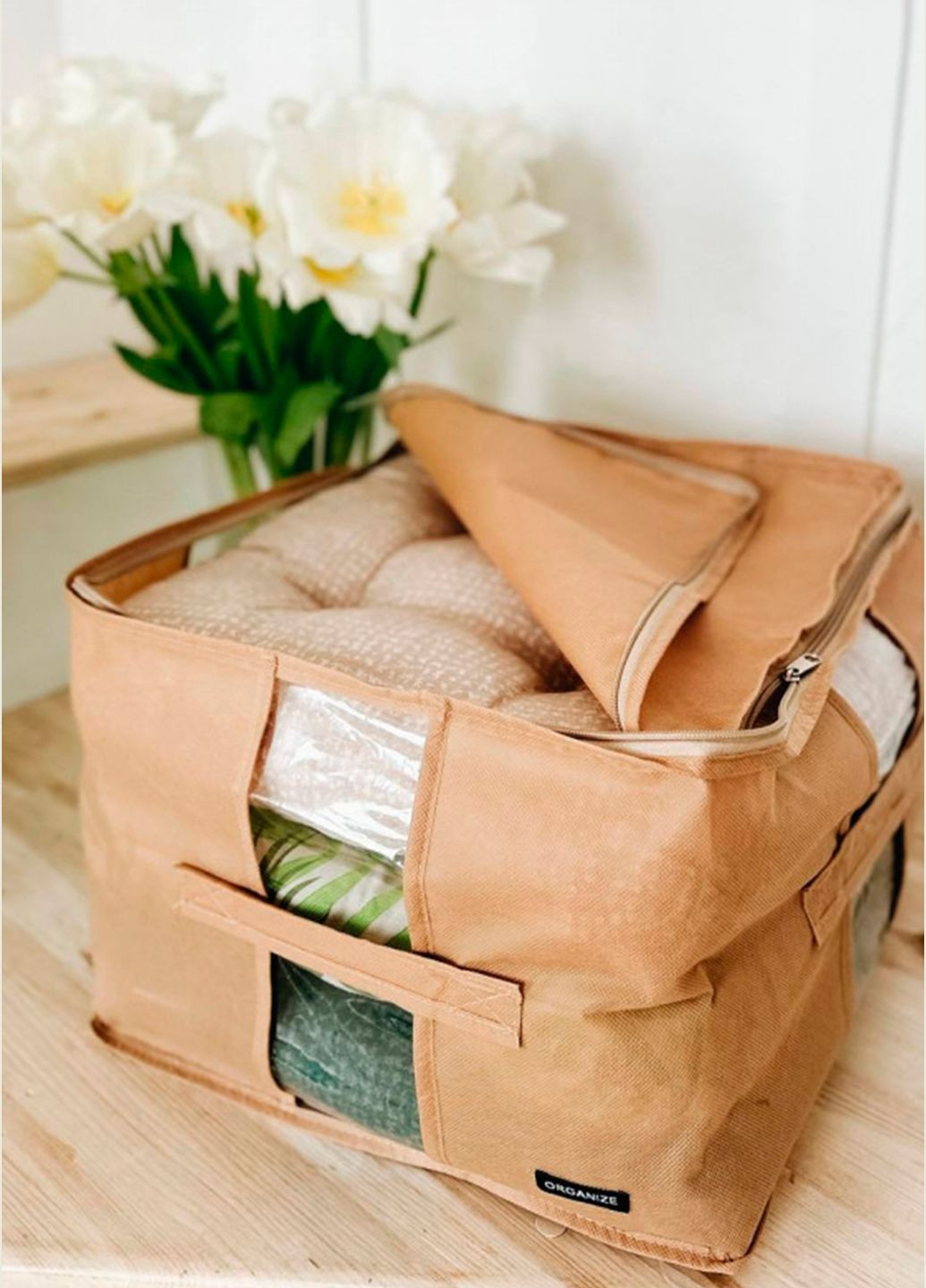 Органайзер-сумка текстильний для зберігання речей, одягу, домашнього текстилю XL 35х25х25 см на блискавці Organize (291018692)