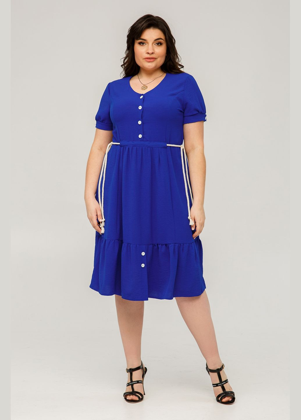 Темно-синее повседневный летнее платье полуприлегающего силуэта из американского крепа застежка на пуговицы all posa (ap101488p) A'll Posa
