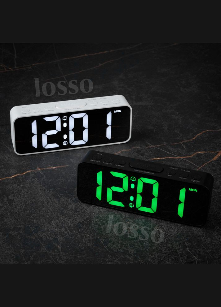 Часы электронные настольные Premium MULTICOLOR с LED подсветкой белые Losso (322776835)