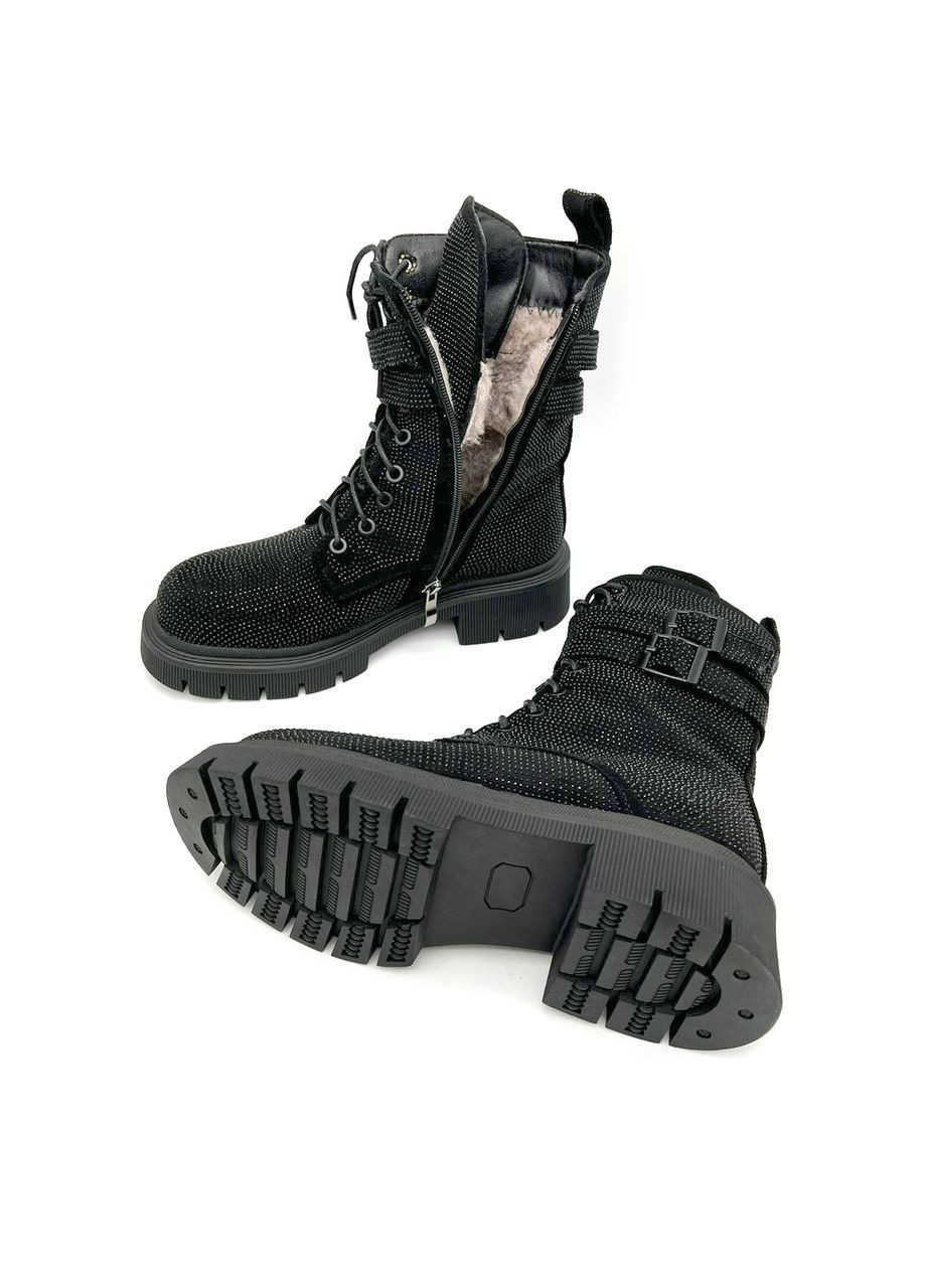 Черевики жіночі зимові чорні із стразами. Fashion (366427191)