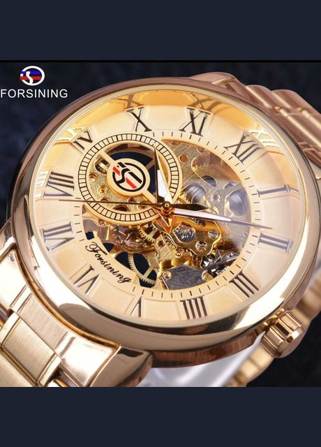 Мужские механические часы наручные Forsining Skeleton S838-2, Винер скелетон Золото с желтым. Winner (362475471)