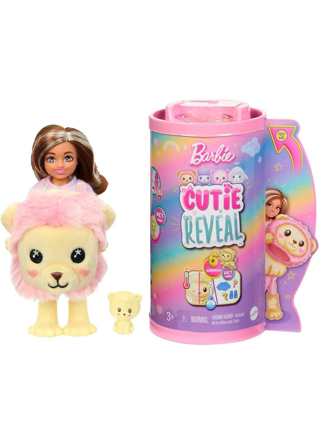 Лялька-сюрприз Cutie Reveal Chelsea Lion Plush Челсі в костюмі, Левеня Барбі Милашка проявляшка Barbie (365251523)