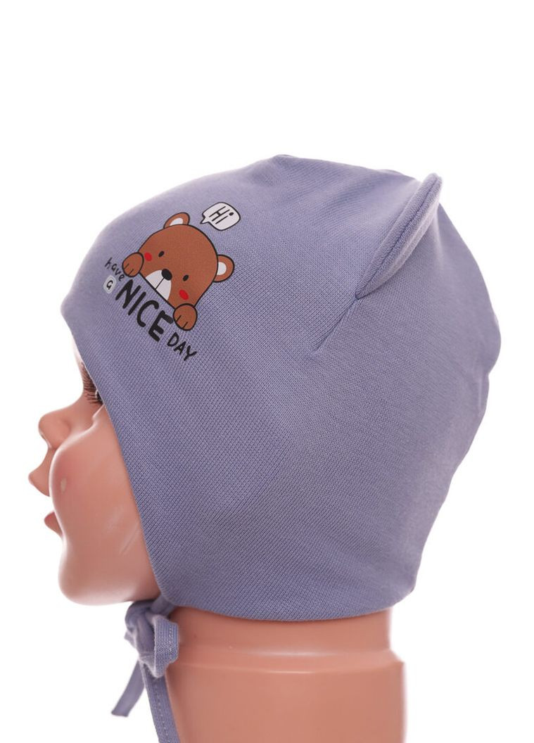Шапка на завязках для мальчика двойной трикотаж Nice серо-синяя 3м+ (50992) BABYKROHA (317042701)