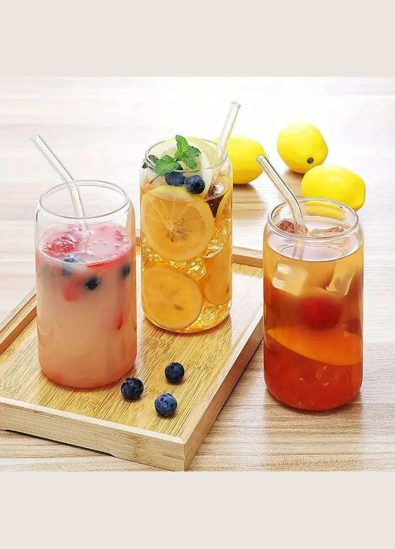 Набір склянок-банок для коктейлів з бамбуковою кришкою та трубочкою - Can 450 мл, 4 шт More (317253873)