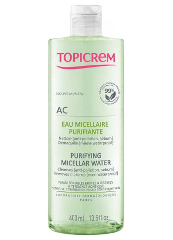 Міцелярна вода для комбінованої та жирної шкіри AC Purifying 400мл Topicrem (323229764)