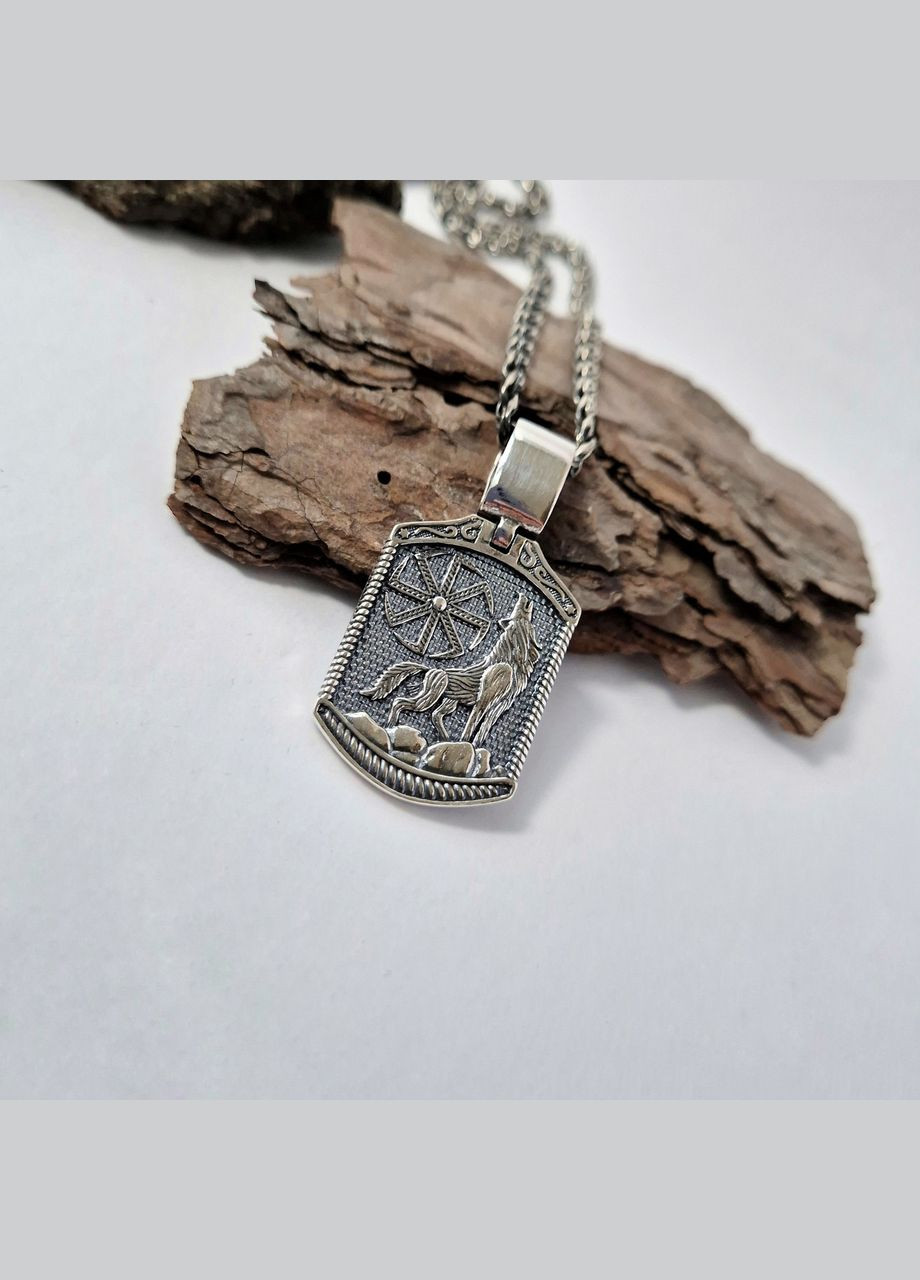 Серебряная подвеска оберег амулет Коловрат с Волком Ладинец Черненное серебро 925 пробы (АРТ.89063ч) 12.50г No Brand (318093551)