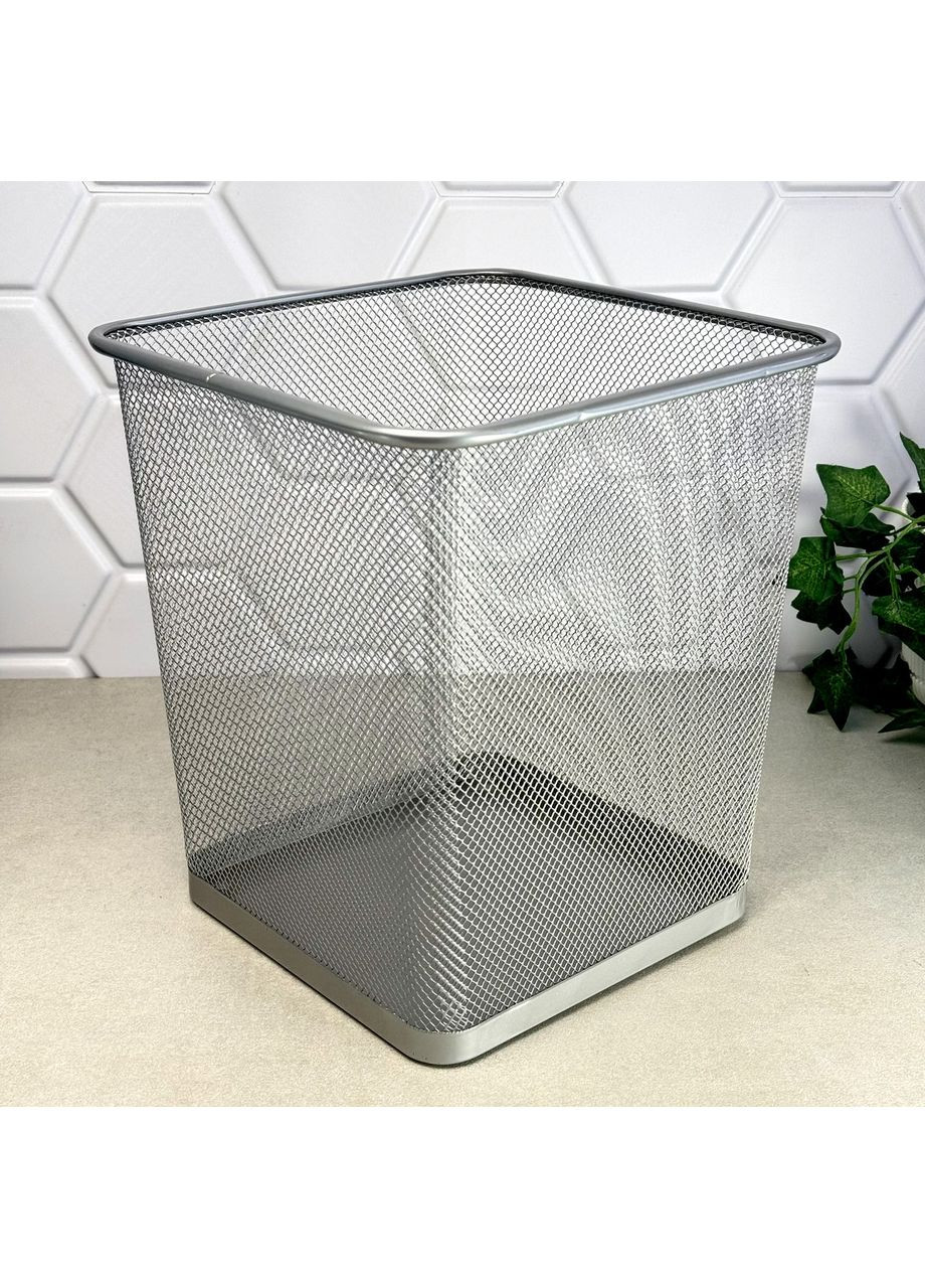 Квадратная металлическая корзина для бумаги 16 л, серебристая Феникс 62591 Feniks (364195679)
