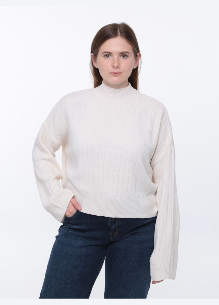 Молочный демисезонный свитер женский молочный свободный укороченный джемпер Karon Вільна