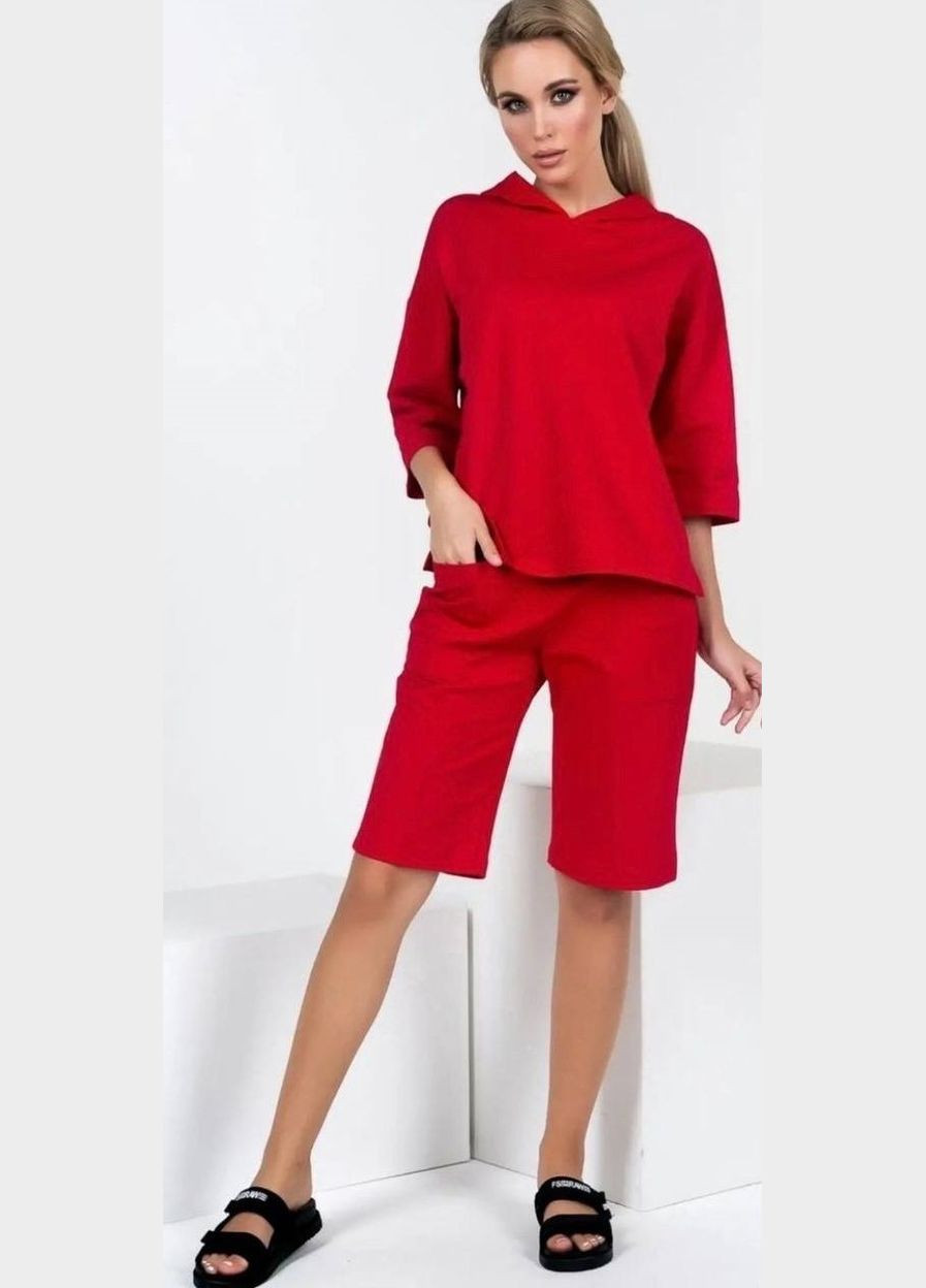 Женский костюм двойка с шортами цвет красный р.50/52 453626 New Trend (286330262)