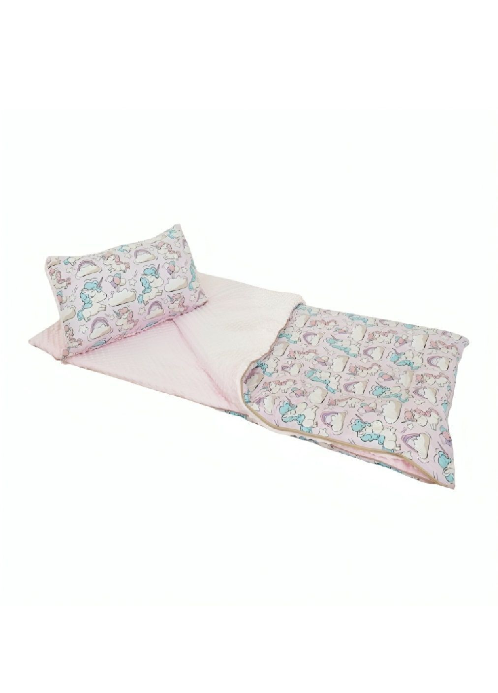 Дитячий спальний мішок постіль на блискавці з подушкою чохлом для зберігання перенесення (479345-Prob) Єдинороги рожеві розмір L Unbranded (317279666)