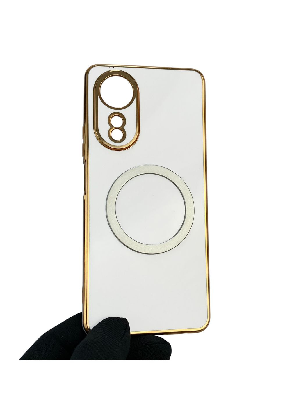 Чохол для A58 (4G) з кільцем MagSafe із золотою окантовкою на оппо а58 білий gs1 Oppo (366235301)