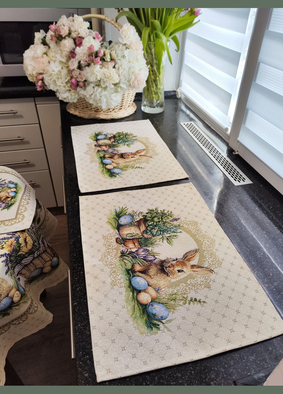 Гобеленові серветки під тарілку Великодні ланчмати з люрексовою ниткою та малюнком Maystat (324231891)