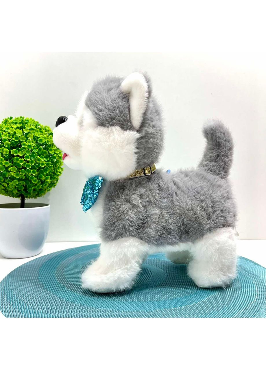 Собачка інтерактивна на повідку ходить махає хвостиком повторюшка 26см Сіра (933-157E) No Brand (363263529)