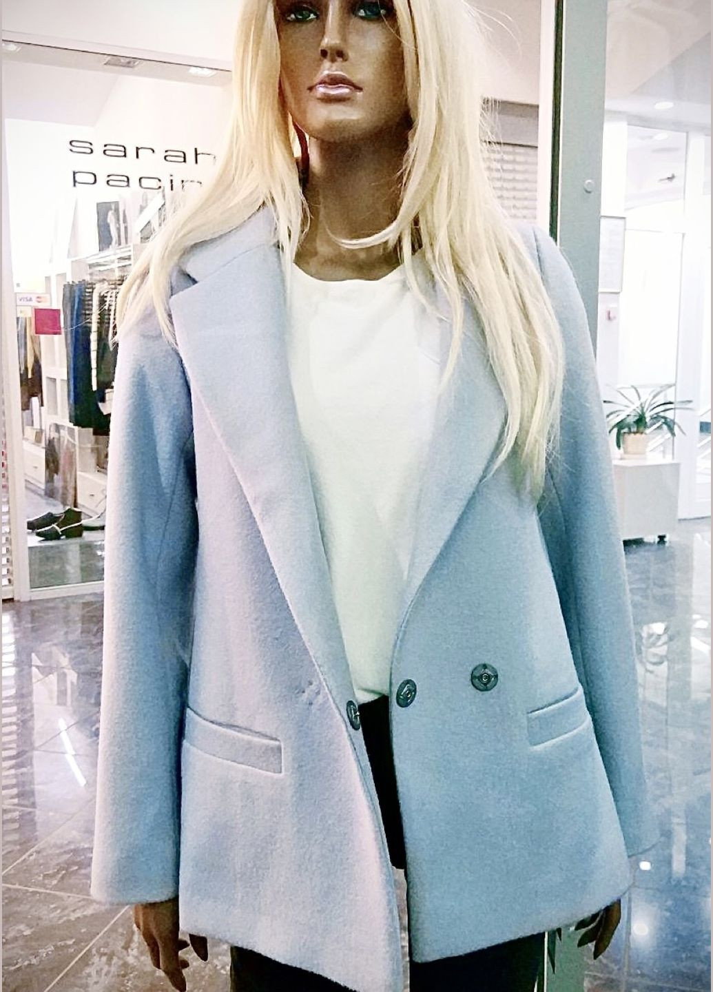 Блакитне демісезонне Стильне пальто жіноче ORIGINAL
