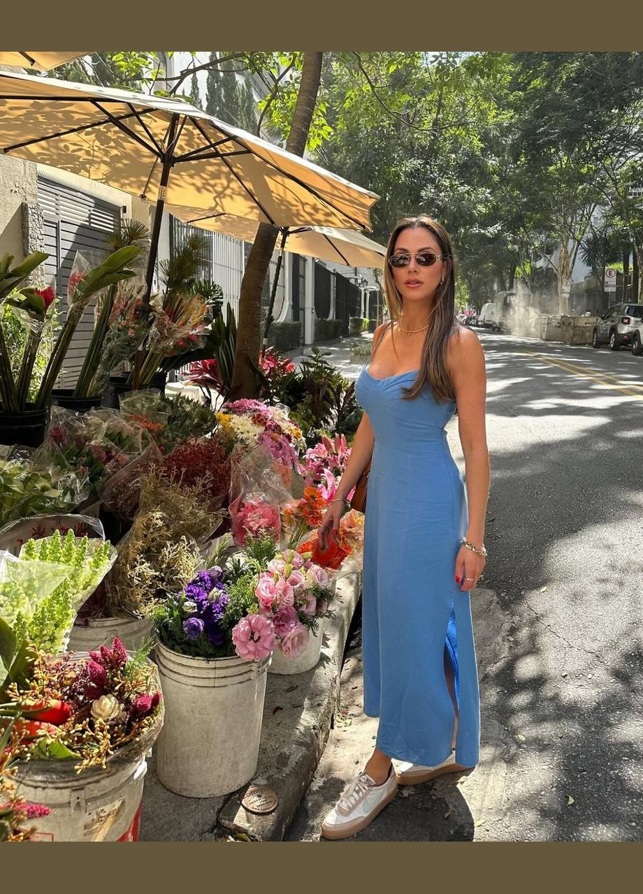 Синее повседневный, кэжуал платье No Brand однотонное