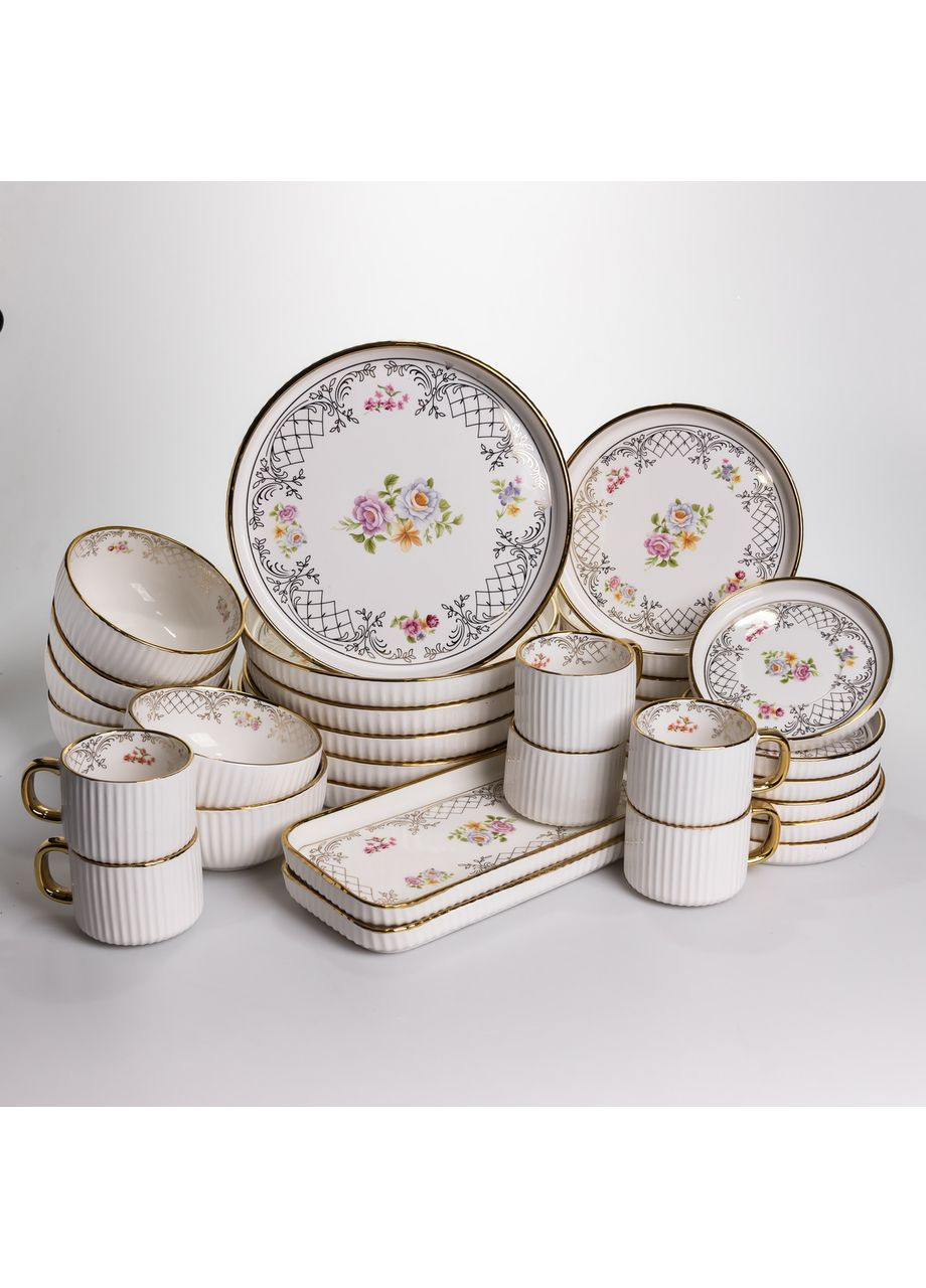 Столовый набор посуды тарелок и чашек 32 предмета на 6 персон "Золотой Кант" фарфоровый TH-32 Yiwu (370707829)
