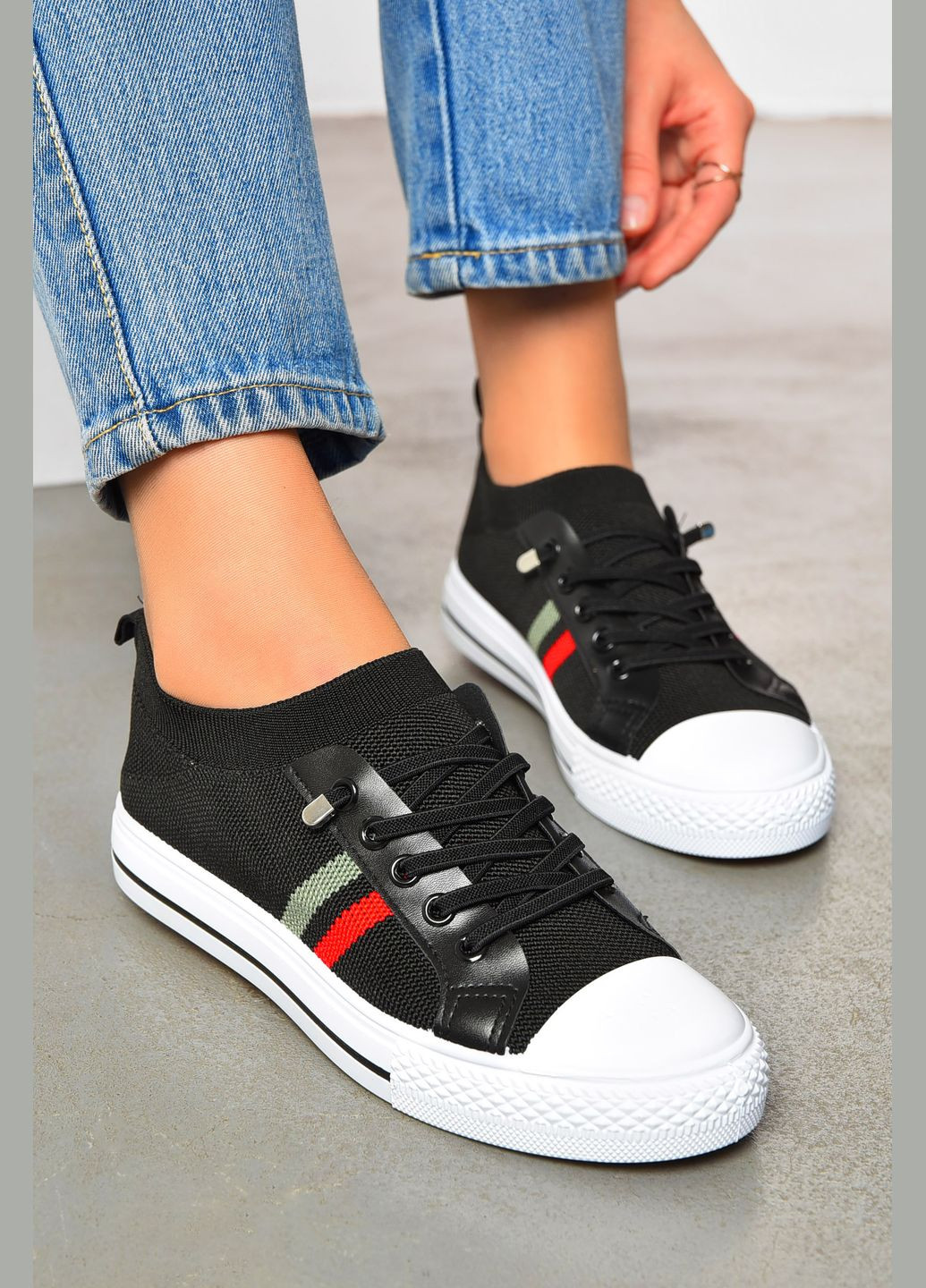 Черные кеды женские черного цвета на шнуровке текстиль Let's Shop