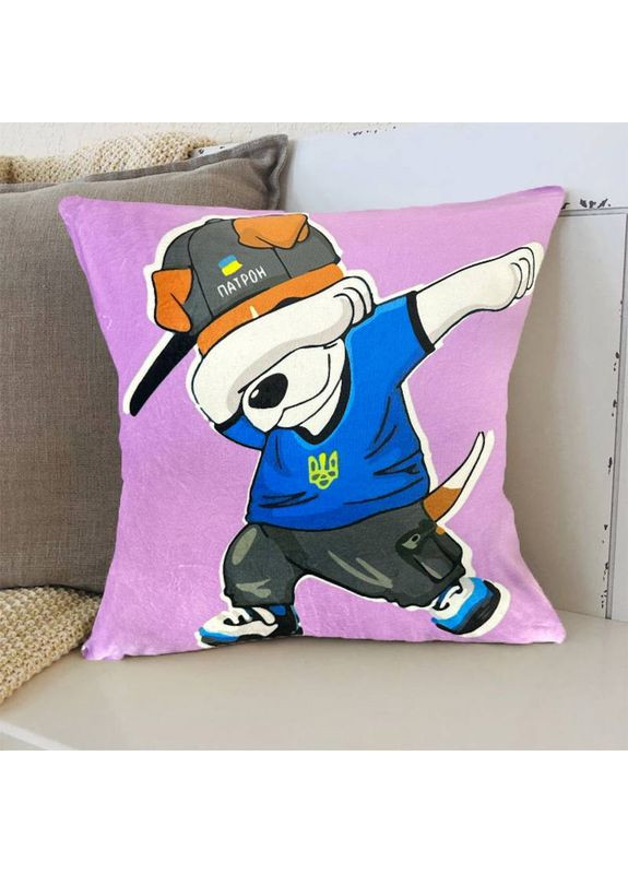 Подушка патриотическая 3D "Пес Патрон Вирний обериг Украини" 2708_E 12741 50х50 см фиолетовая FlexDress (368783762)