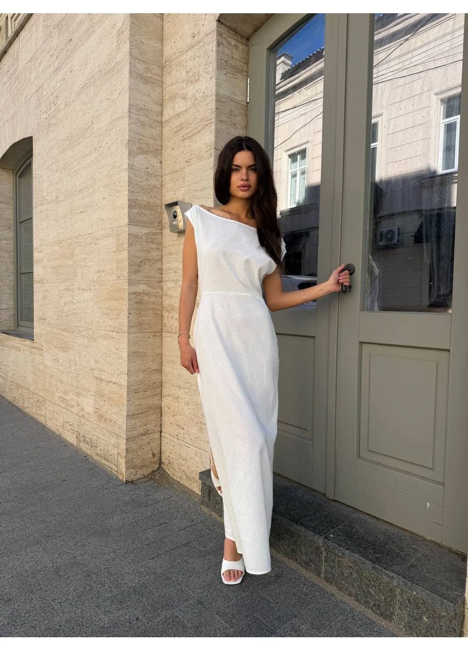 Молочна повсякденний сукня з льону преміум якості на змійці з резинкою ‼️заміри в описі‼️ з пишною спідницею Vione однотонна