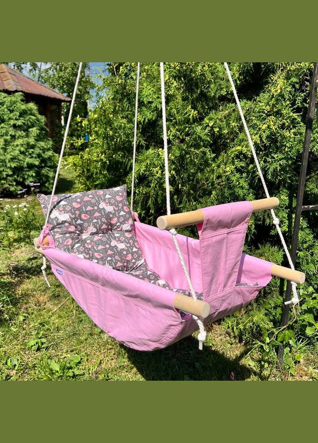 Подвесные хлопчатобумажные детские качели «Колыханка» розового цвета с единорогами (gs8567) Gold Swing (290049128)