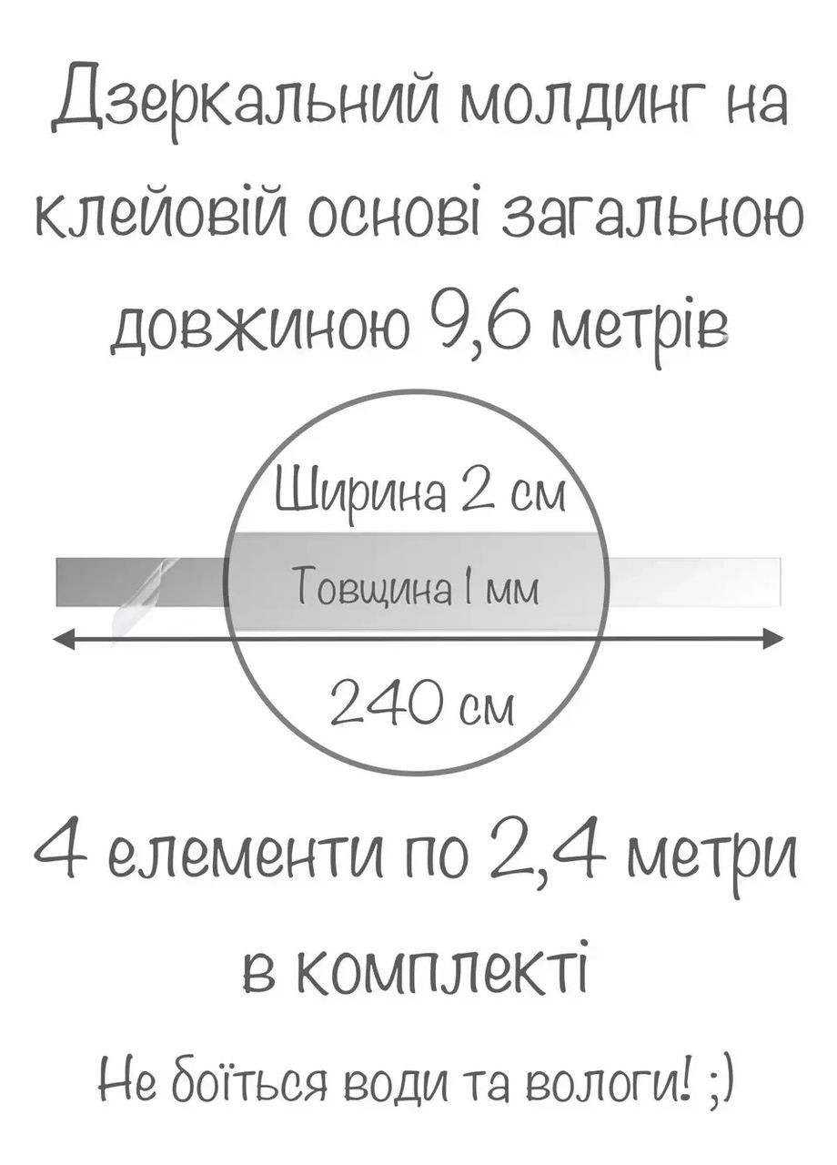 Зеркальная наклейка на стену интерьерная декоративная акриловая Молдинг-20 2х240 см 4 шт. Ваша Світлість (366334492)