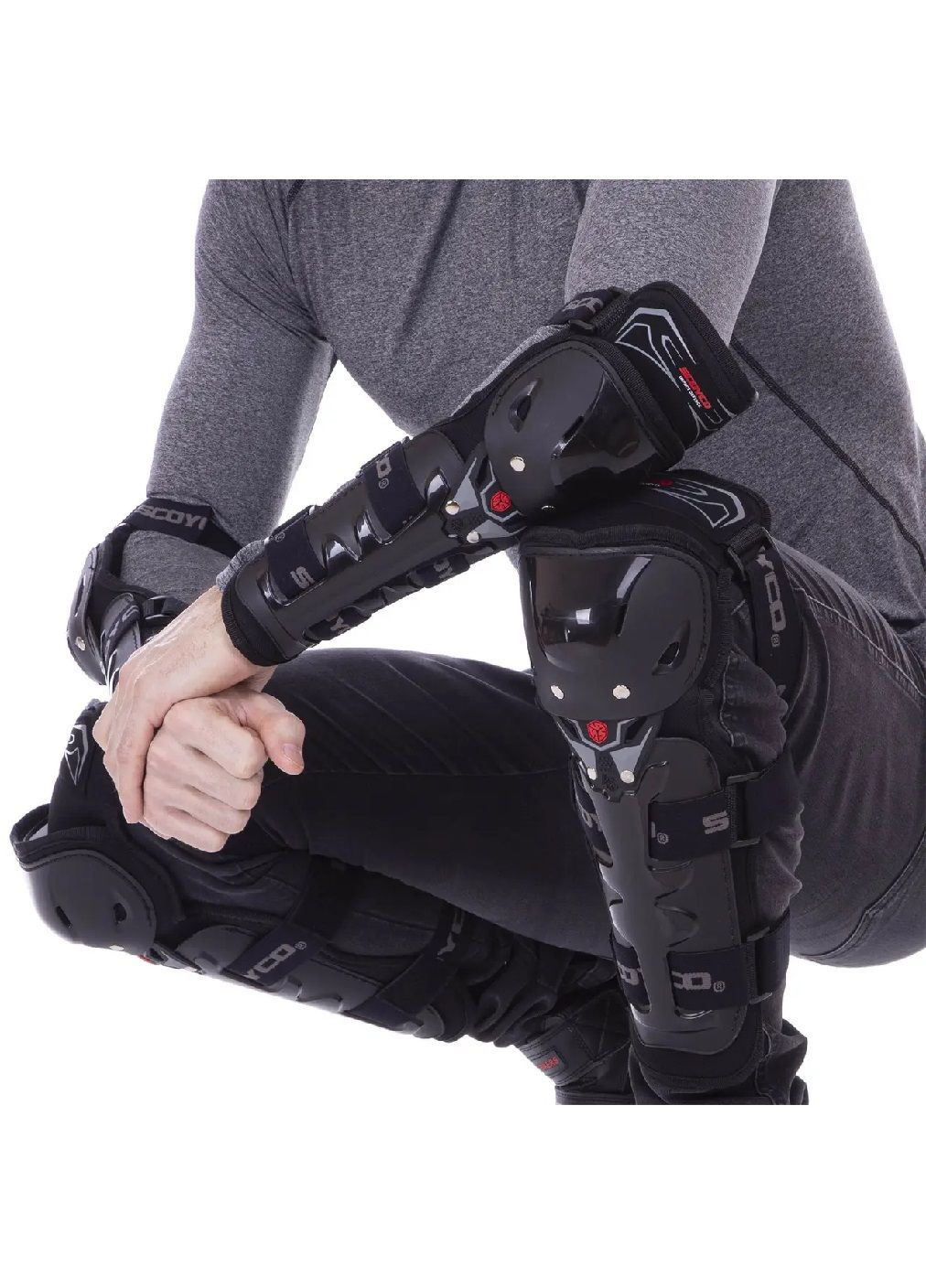 Комплект набор мотонаколенники налокотники защитные с застежками липучками для защиты от травм мото защита (476506-Prob) Черные Unbranded (283250523)