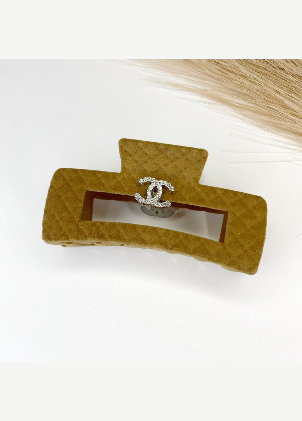 Заколка для волосся Краб великий Пластик Велюр Коричневий 10 см Finding (316248559)