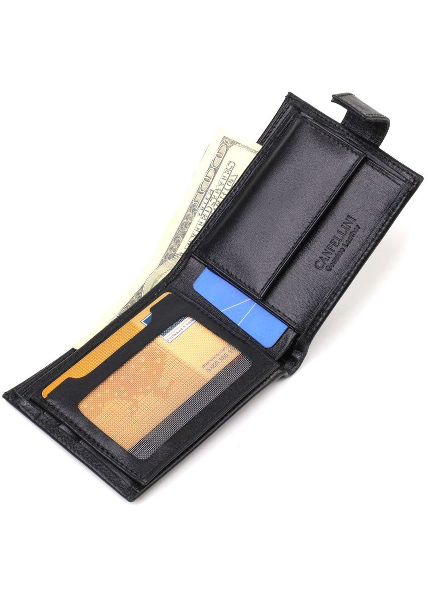 Класичне портмоне для чоловіків з натуральної гладкої шкіри 21882 Чорне Canpellini (331907007)