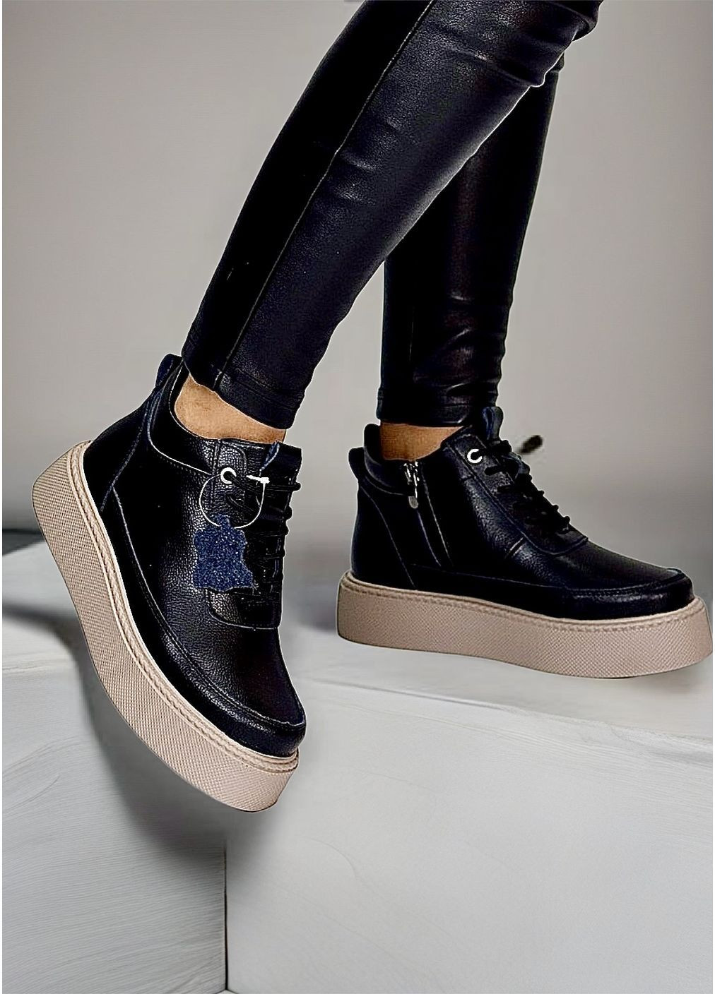 Зимние кожаные зимние ботиночки No Brand