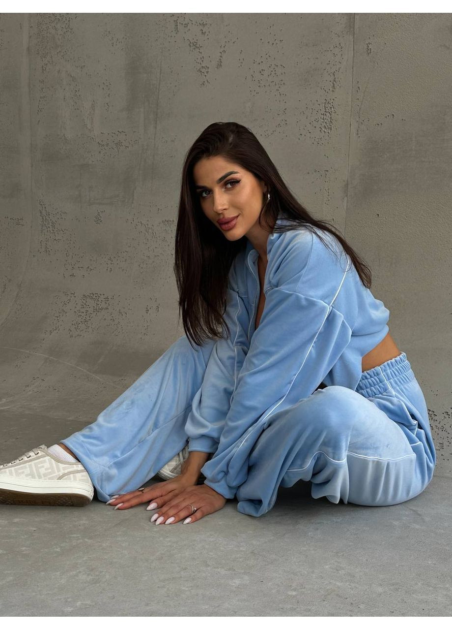 Жіночий велюровий костюм: худі-кроп + штани палаццо MonCher (369000831)