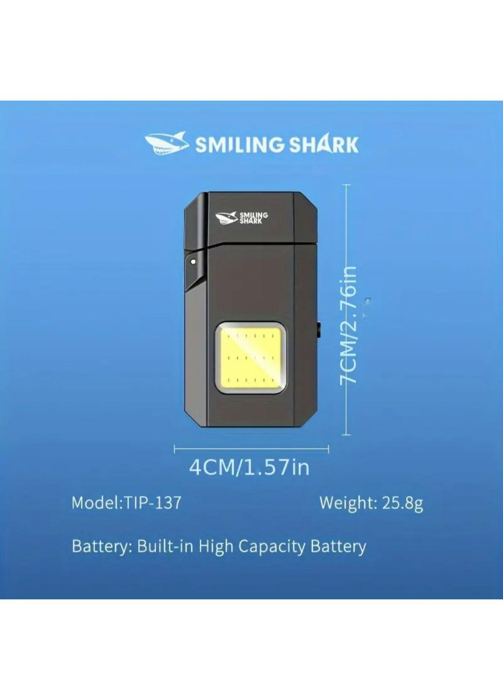 Перезаряджуваний ліхтарик-запальничка TIP-137 COB, надяскравий, з зарядкою Type-C, кишеньковий Smiling Shark (365779839)