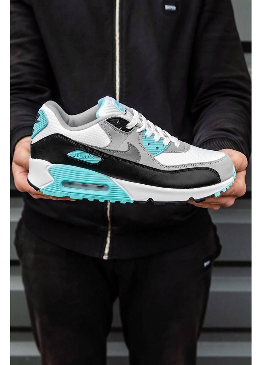 Серые демисезонные кроссовки мужские nike air max 90 grey green black найк аир макс 90 No Brand