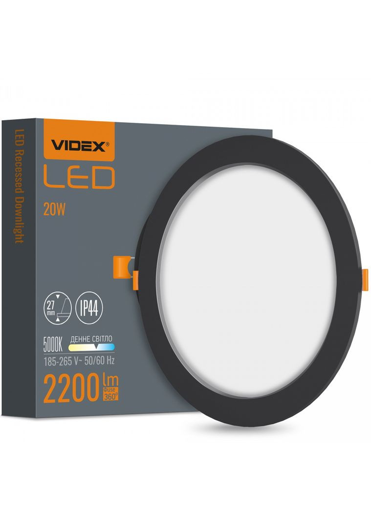 Точечный светильник встраиваемый круглый VLDLBR-205B 20W 5000K черный Videx (282312830)
