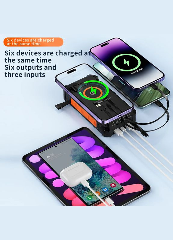 Солнечный повербанк-электрогенератор 30000 мАч с беспроводной зарядкой, динамо-машиной и защитой IP66 No Brand (314696000)