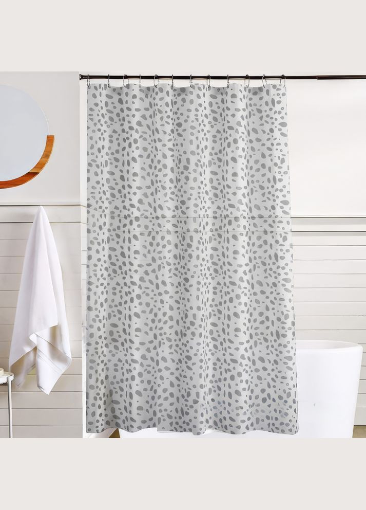 Шторка для ванної та душу 180x180 см, штора для ванної з гачками, прозоро-біла зі сріблястим принтом No Brand (337342018)