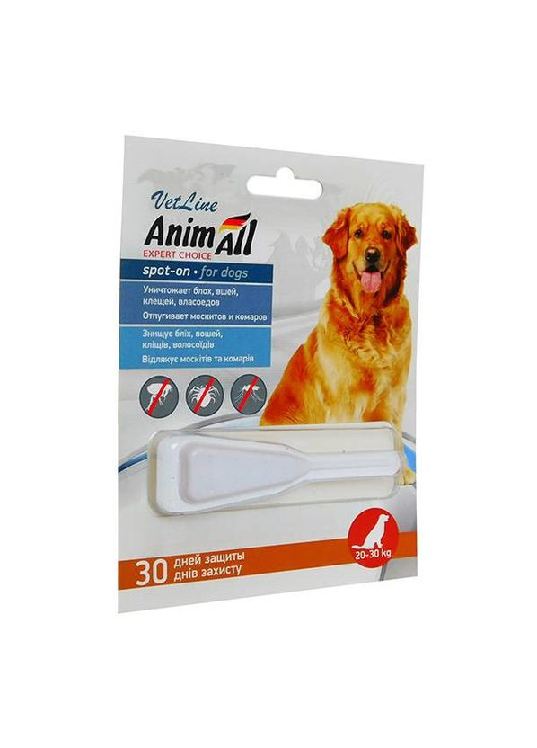Краплі проти бліх і кліщів VetLine spoton для собак 20-30 кг 6 мл 60884 (4820150201944/2000981100391) AnimAll (279564436)