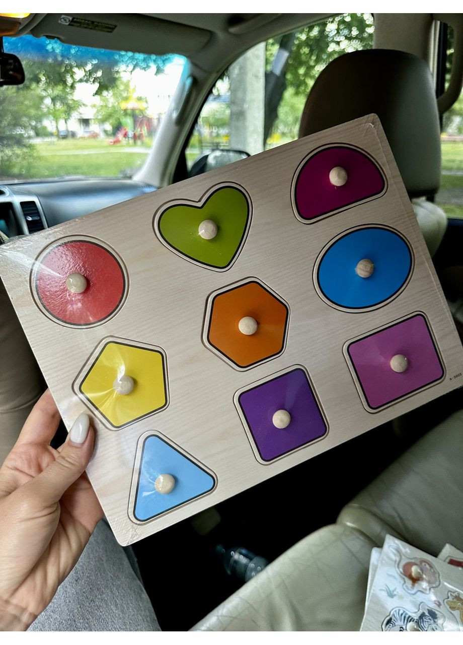 Деревянный пазл-вкладыш с ручками “Геометрические фигуры” | Развивающая игрушка для детей No Brand (364553193)