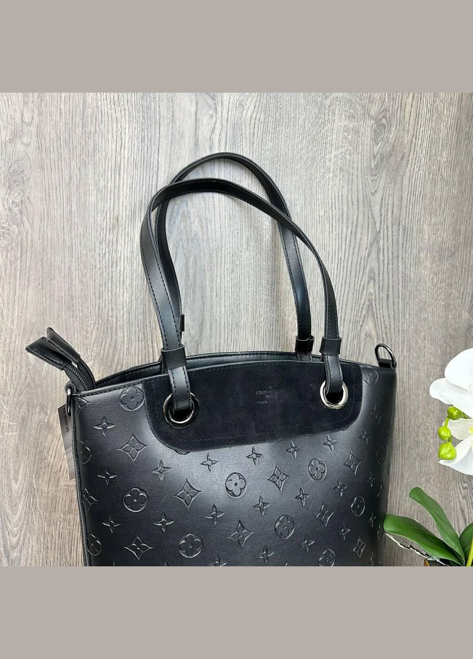 Жіноча сумка із замшевою вставкою на плече комбінована чорна (sku_1583) No Brand (330575967)