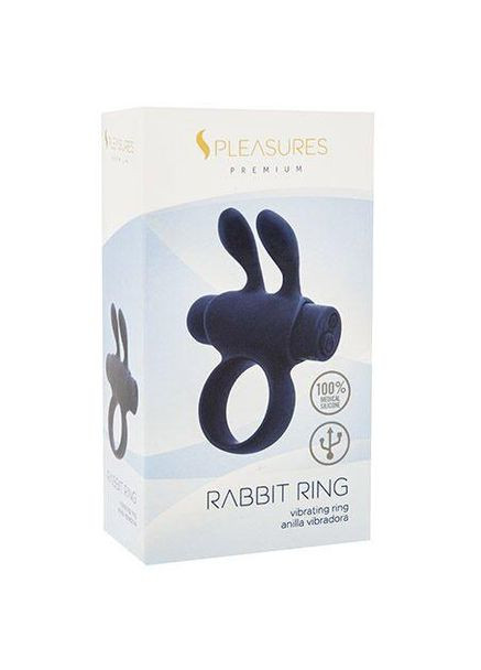 Эрекционное виброкольцо S Pleasures Premium Rabbit Ring, черное, со съемной вибропулей и ушками No Brand (328202470)