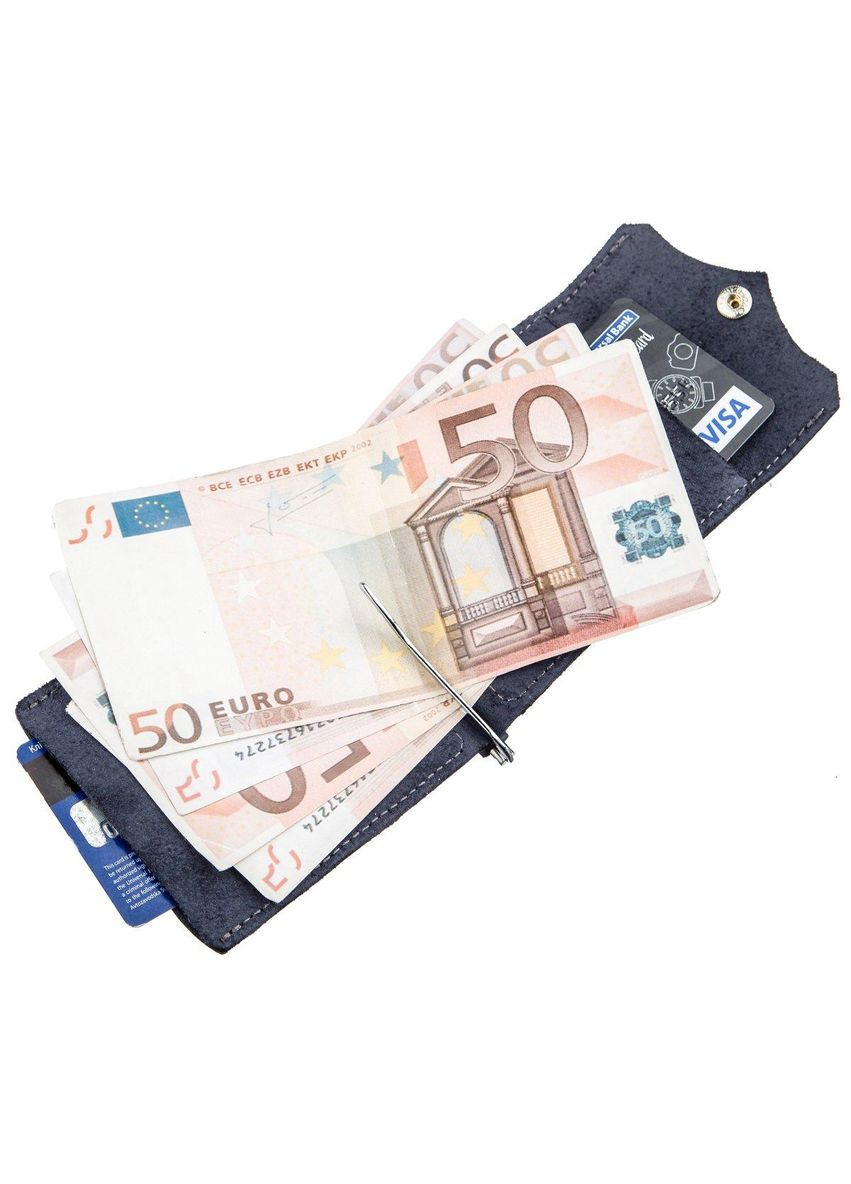 Якісний Затискач з натуральної шкіри 11198 Синій Grande Pelle (317276259)