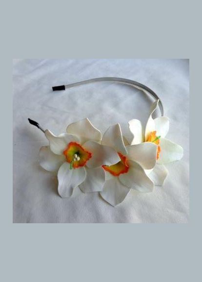 Обруч для волосся з квітами ручної роботи "Нарциси білі" No Brand (349843338)