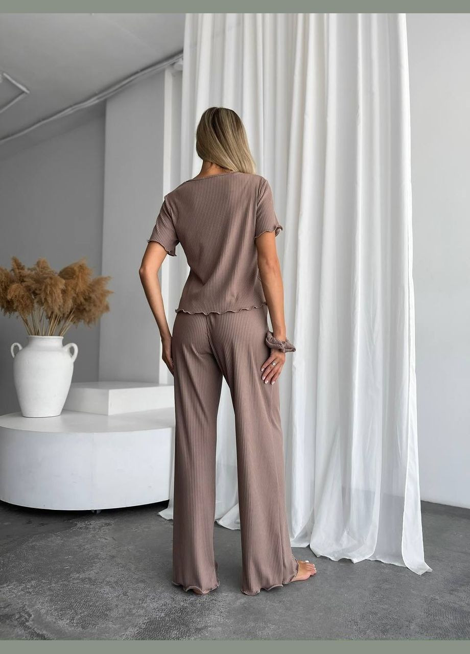 Темно-бежевая трикотажная пижамка тройка Osoblyva