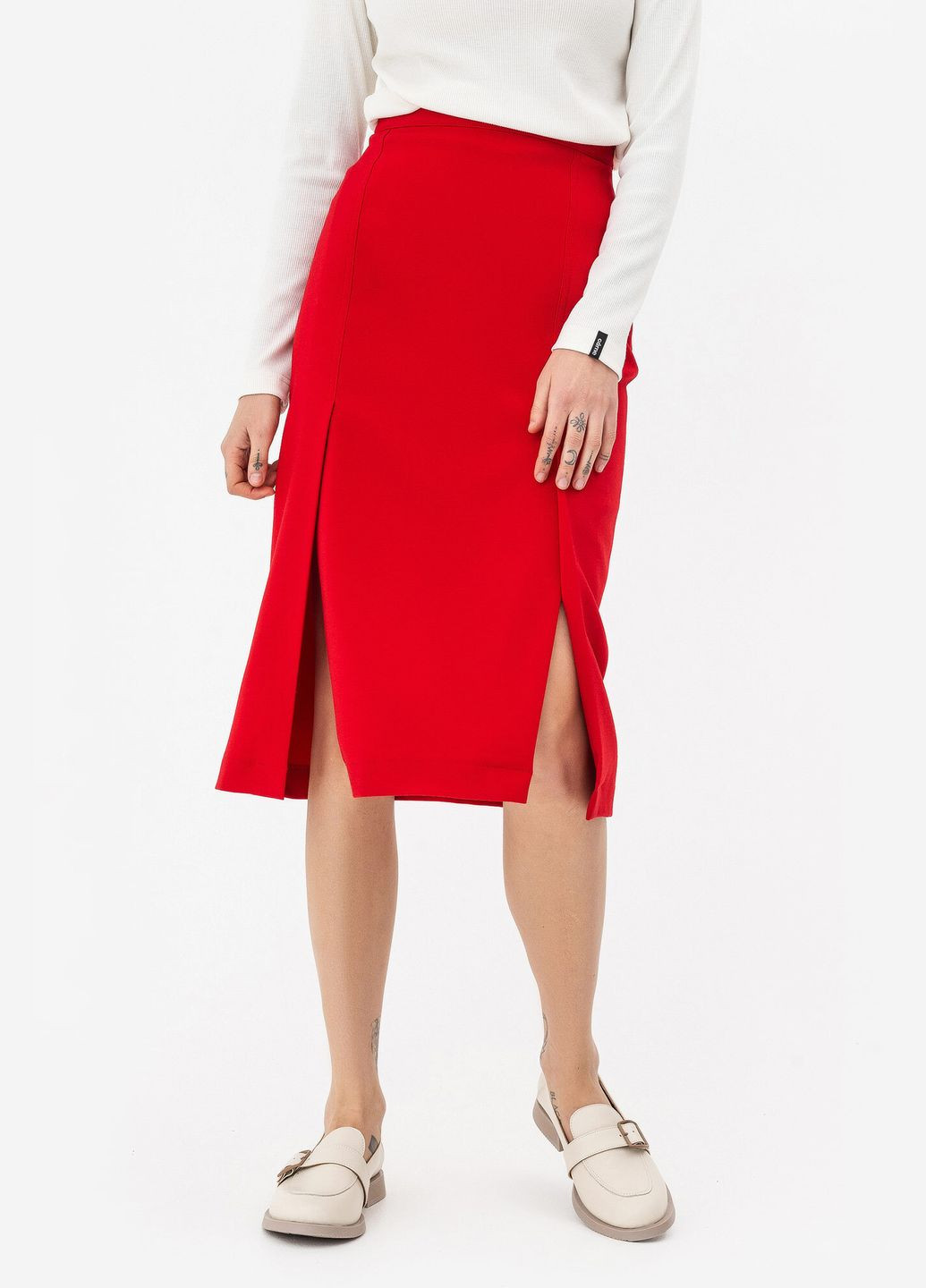Красная кэжуал однотонная юбка Garne карандаш