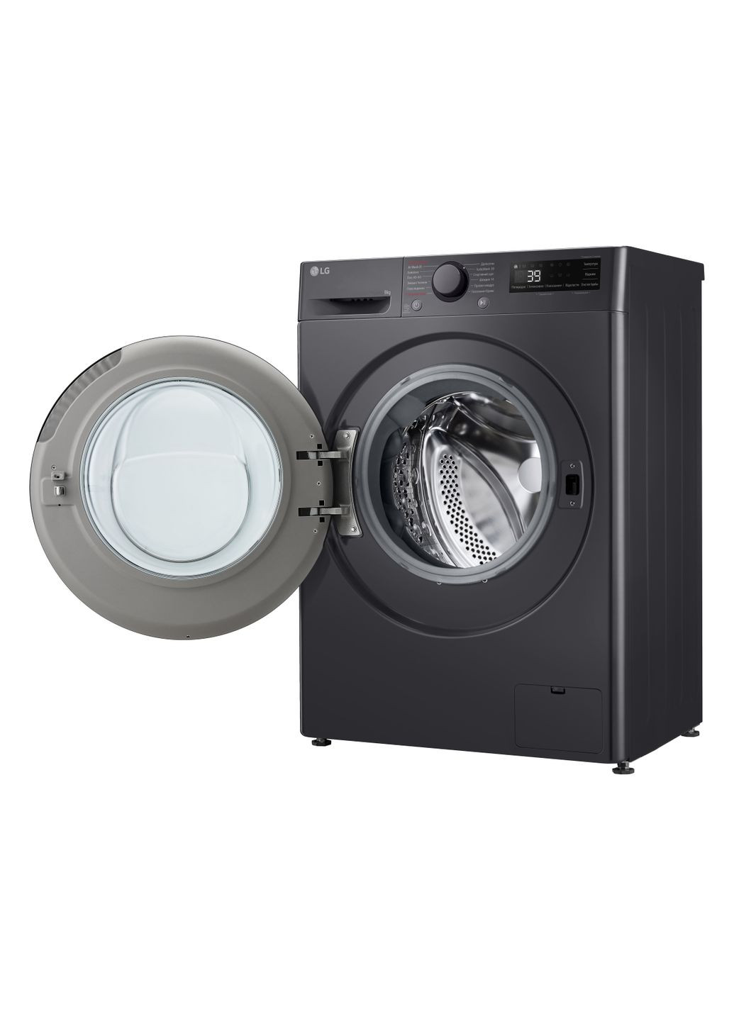 Пральна машина фронтальна, 9кг, 1200, A, 48см, дисплей, пара, інвертор, чорний LG (370617723)