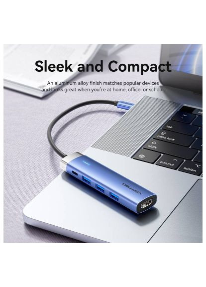 Концентратор USB 3.1 Type-C to HDMI/USB 3.0x3/PD 100W Blue Aluminum Alloy Hub 5-in-1 (TGESB) Vention USB 3.1 Type-C to HDMI/USB 3.0x3/PD 100W Blue Alum (366664024)